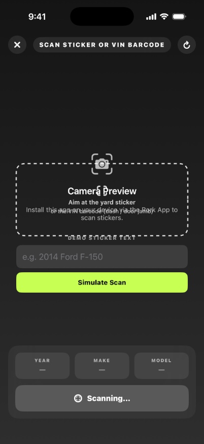 Vehicle scanning screen